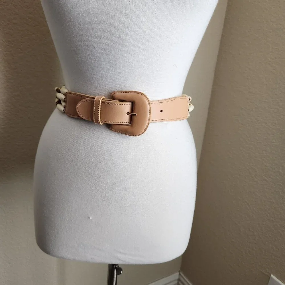 Express Leather Belt Cinch Style With‎ Buckle Leather Beaded Jeweled Boho Small